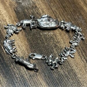 Sterling Silver Noahs Ark Link Bracelet Animals  925 7 Inches